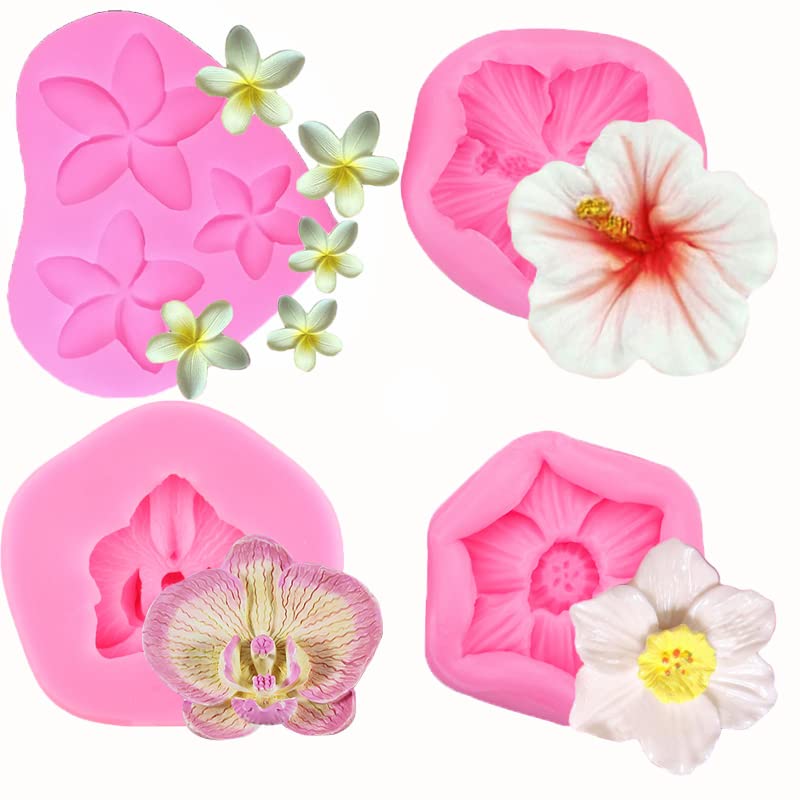4Pcs Frangipani Plumeria Floral Hibiscus Flower Silicone Molds For Diy Fondant Candy Making Tools Chocolate Mold Desserts Clay B