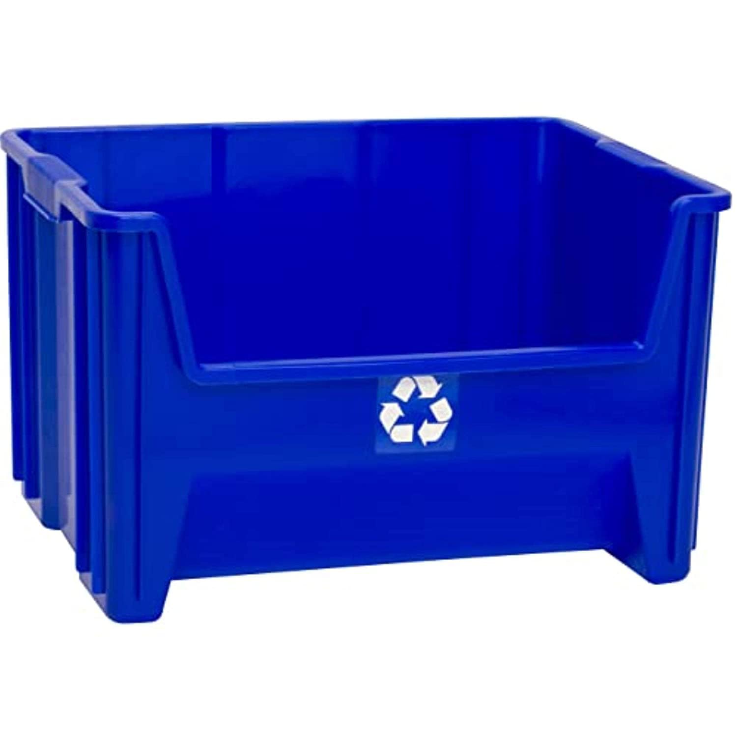 Readyspace Commercial Industrial Heavy Duty Stackable Open-Front Recycling Bin Box Containers, 12.5 Gallon (Pack Of 3), Blue