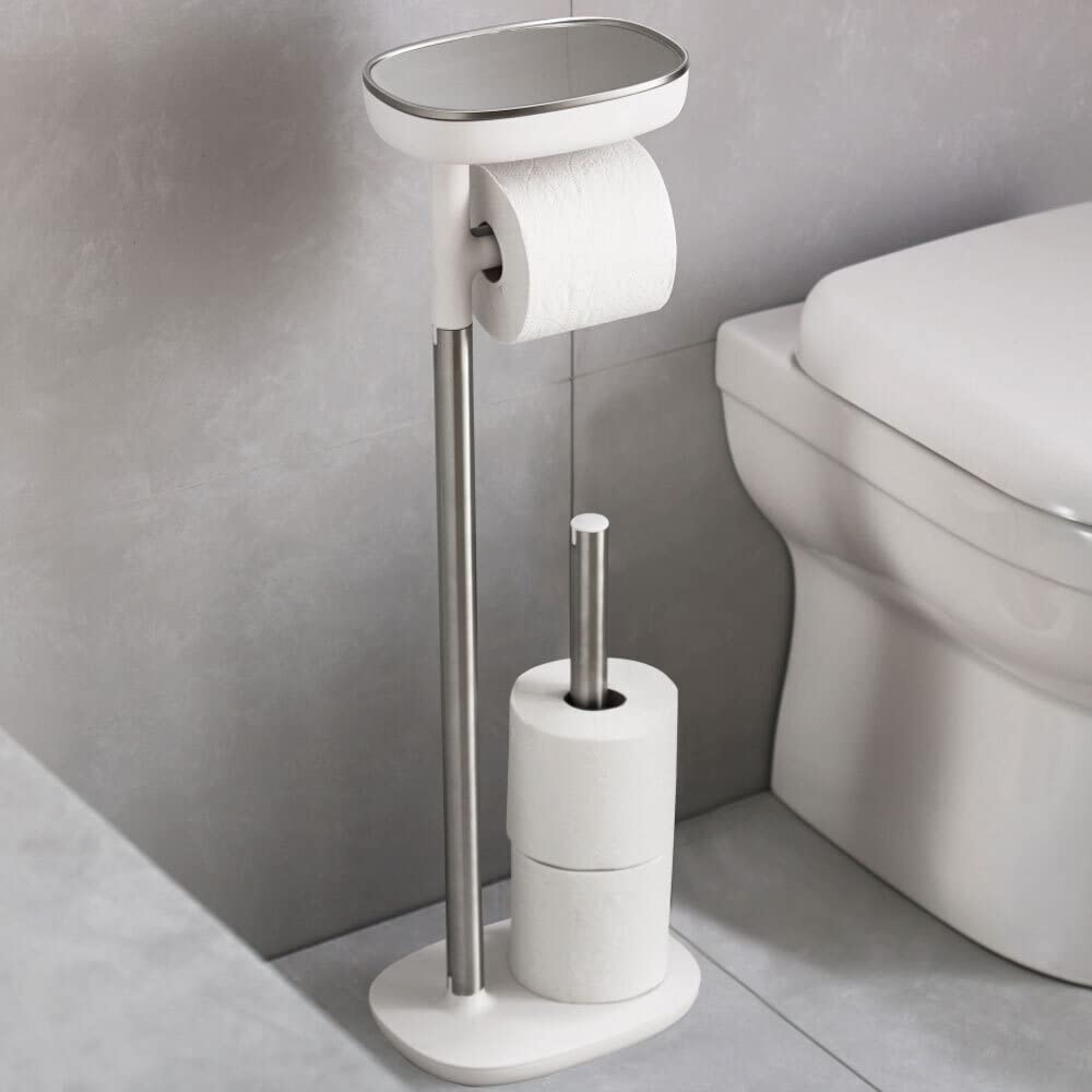 Joseph Joseph 70518 EasyStore Butler Toilet Paper Holder Stand and Spare Roll Storage with Shelf and Drawer  Stainless Steel