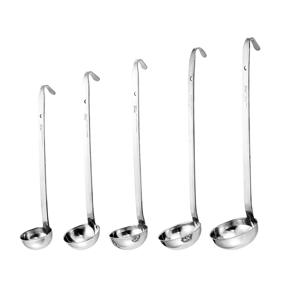 5Pcs Soup Ladle And Ladle Spoon,Odowalker Stainless Steel Hooked Handle Ladle With Pouring Rim For Kitchen Cooking Soup Sauce (1