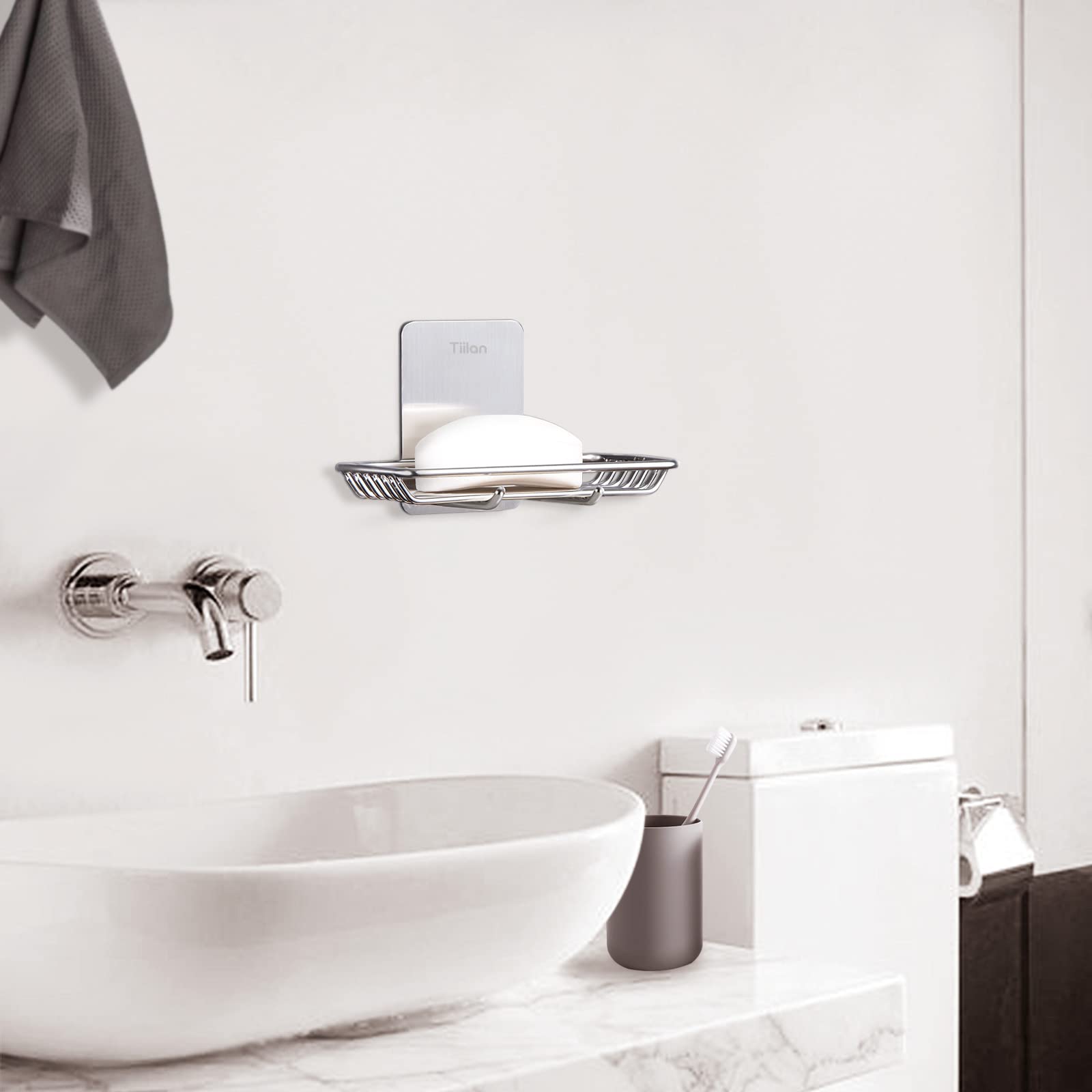 Tiilan Self Adhesive Bar Soap Dish For Shower, Bathroom Soap Holder Wall Mount - Stainless Steel, Silver