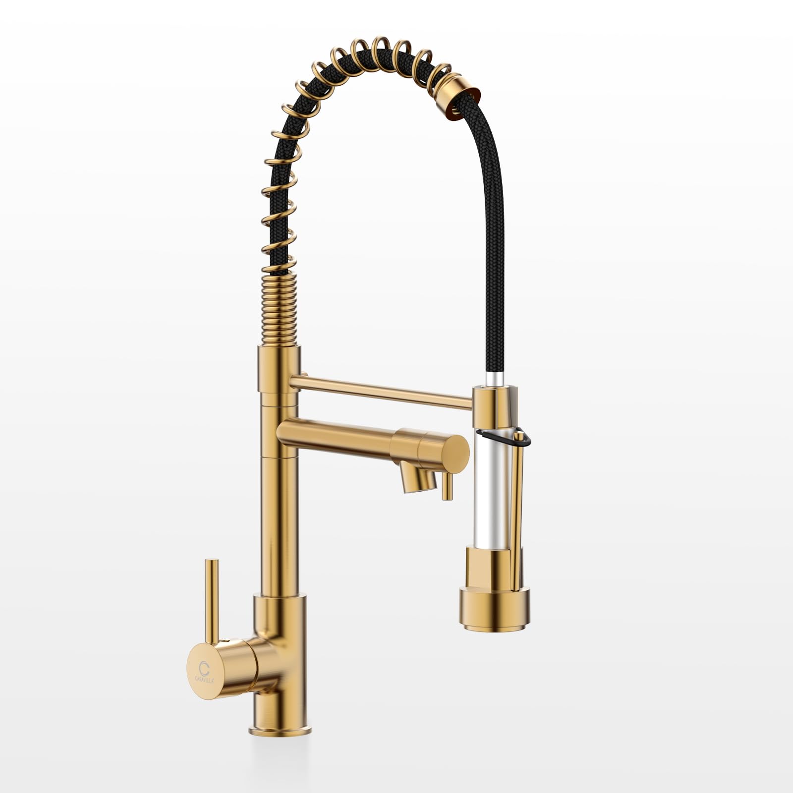Casavilla Kitchen Faucets with Pull Down Sprayer, Brushed Gold Faucet for Kitchen Sink with Dual Function Spray Head, Commercial