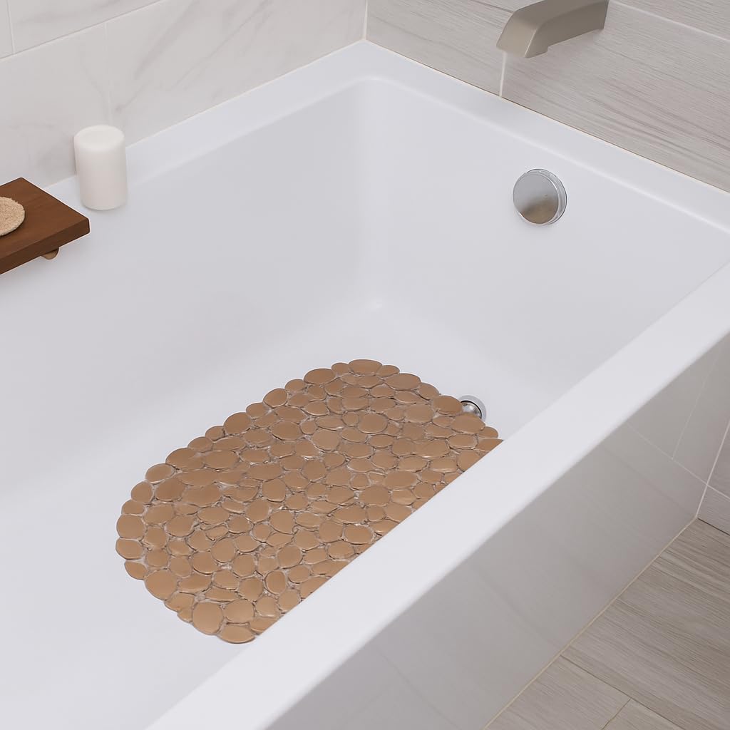 Dependable Industries inc. Essentials Nonslip Metallic Pebble Bathtub Mat with Suction Cups 26.5'' x 14'' (Rose Gold)