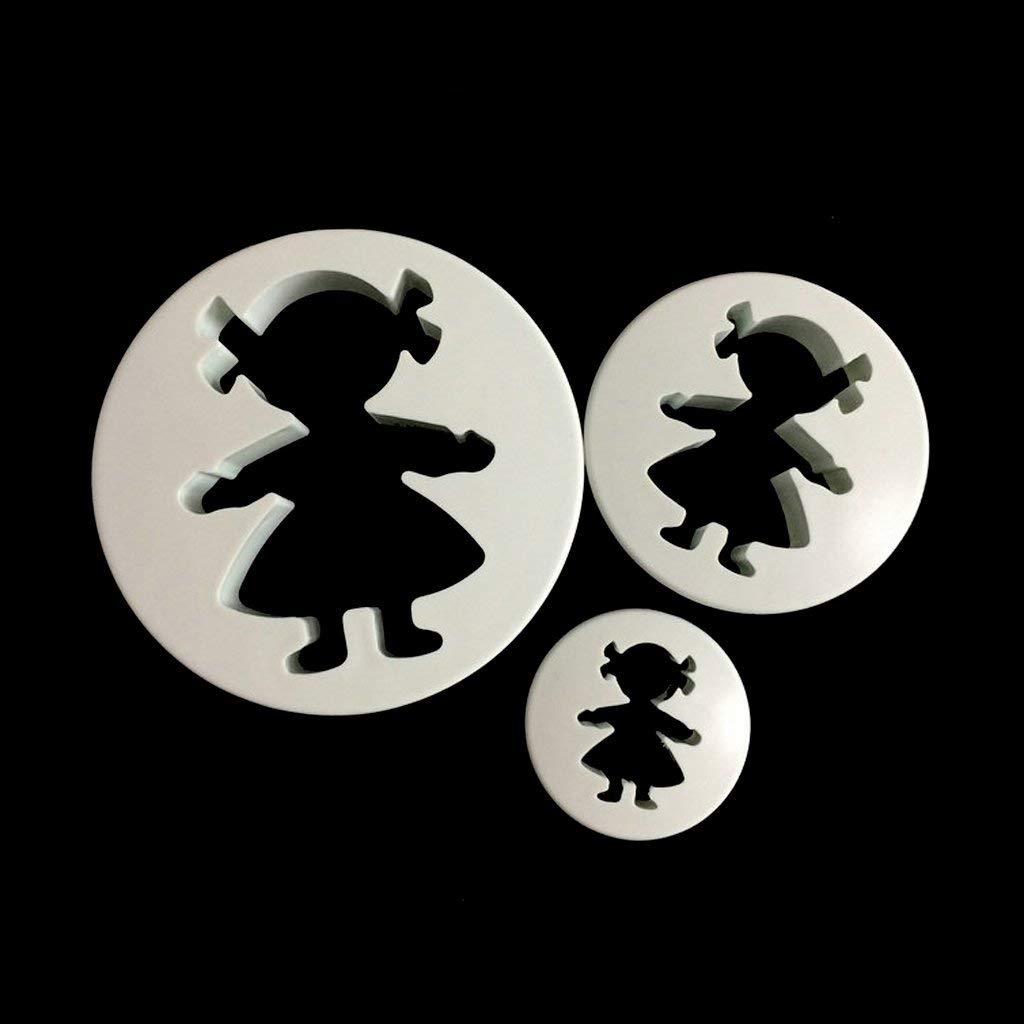 Cake Decor 3 Piece Plastic Girls Mould Fondant Cake Decorating Plunger Cutter Mold