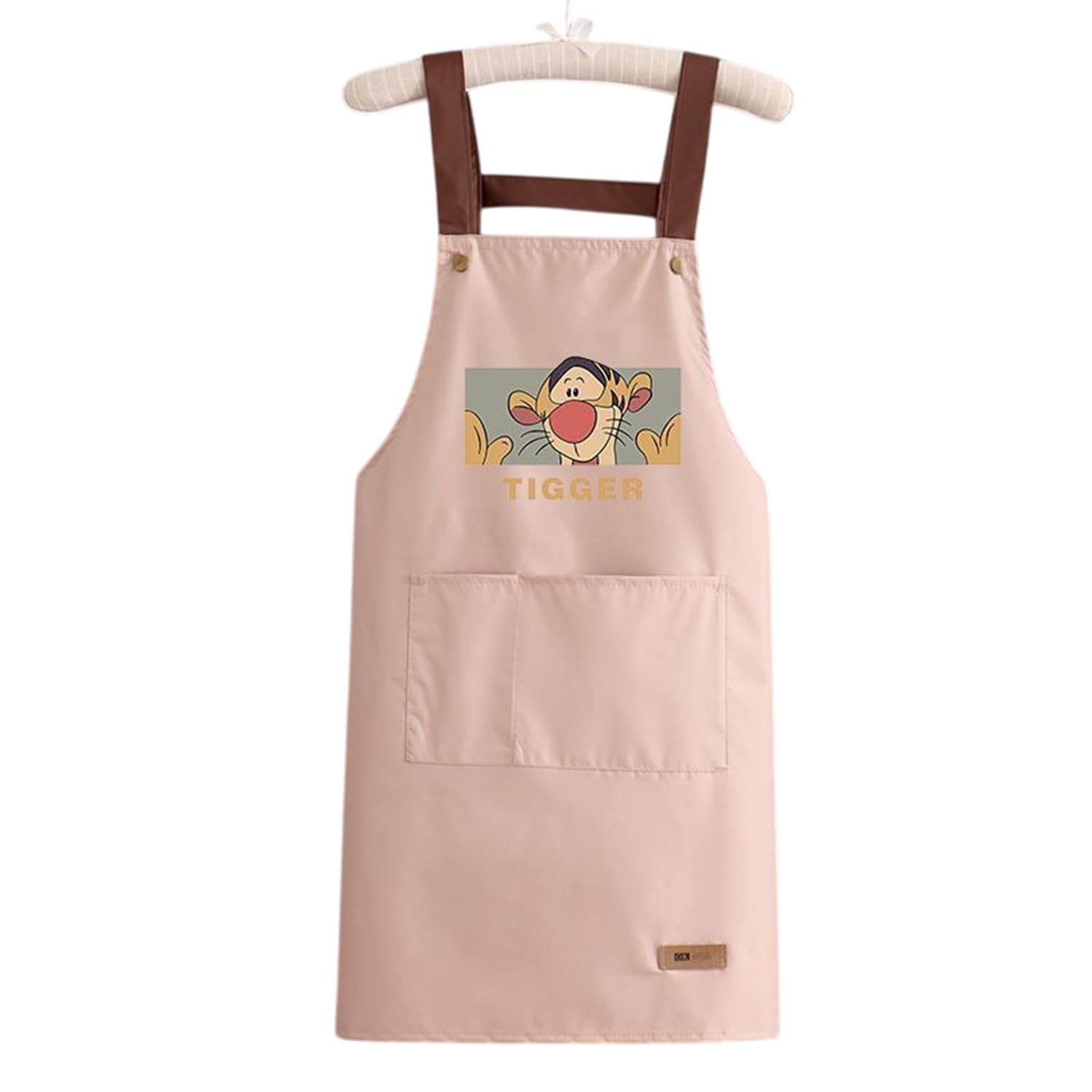 Momisy Kitchen Apron With Front Pocket  Cute Cartoon Cooking Apron (Peach)