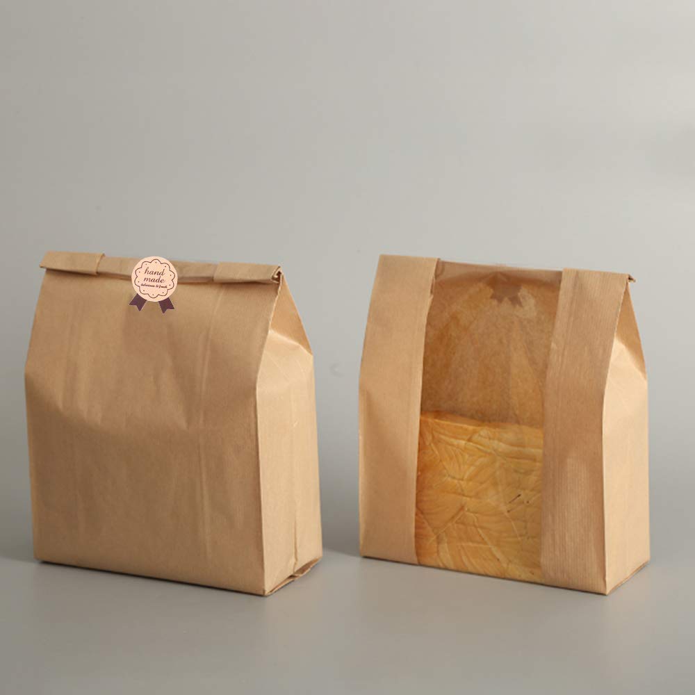 Newbested 30 Pack Kraft Paper Bread Loaf Bag With Clear Front Window,Brown Bakery Cookie Food Coffee Storage Packaging Treat Bag