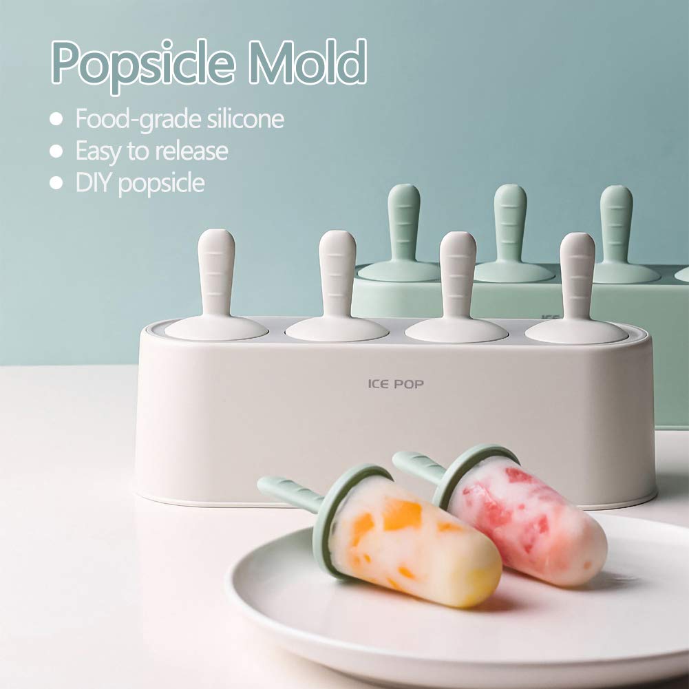 Popsicle Mold Set 4 Pieces Homemade Silicone Popsicle Maker Kid Easy Release Ice Cream Molds Reusable Diy Pop Molds (White)