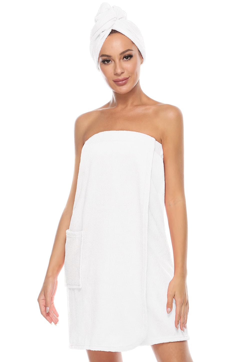 Orrpally Women Shower Wrap Robe Bath Wrap Towel Spa Body Wrap Adjustable Closure Bathrobe White L