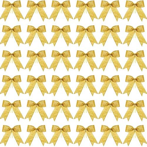 Sumind 36 Pieces 5 x 4 Inch Glitter Bow Tie Ribbon Twist Tie Bows for Treat Bags Gift Wrapping Basket Wedding Shower Birthday Ch