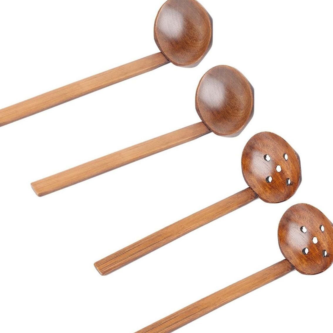 Leadigol 4PCS Wood Ramen Soup Spoon with Long Handle Spoon Cooking Colander Soup Ladle Hot Pot Soup Spoon and Colander Kitchen U