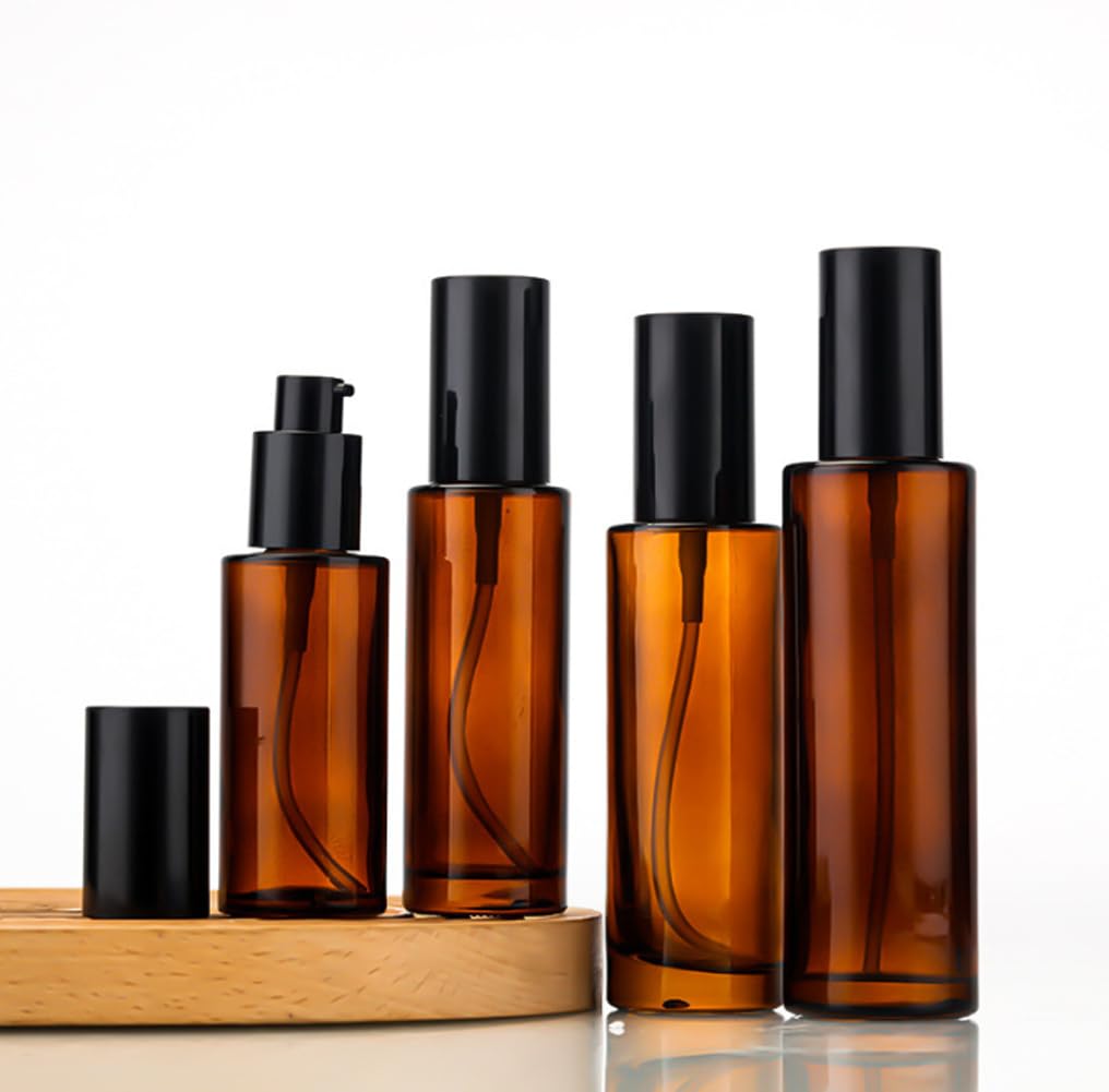 Tupsybl 3 Pcs 30Ml 1Oz Amber Gass Travel Bottles For Toiletries Leakproof Glass Lotion Bottles Pump Bottles Mini Soap Dispenser