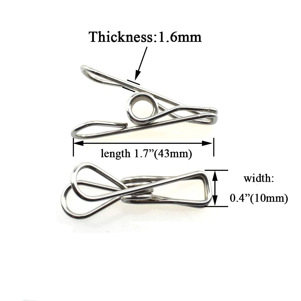 HAHIYO Clothespins Chip Clips All Metal Stainless Steel No Rust Stains Strong Grip in Heavy Wind 1.7 Inches 30 Pack Small Do Not Fall Apart Open Wide for Holding Clothes Snack Bag Clamps