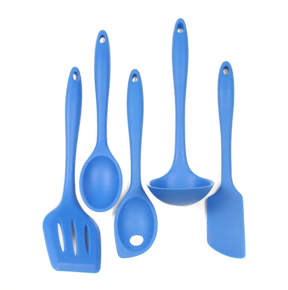 Chef Craft Premium Silicone Kitchen Tool And Utensil, 5 Piece Set, Blue