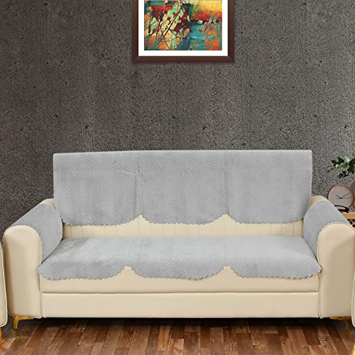 Yellow Weaves 3 Seater Quilted Sofa Cover And Chair Cover With Arm Cover, Seat & Back Cover, Color - Light Grey, Velvet