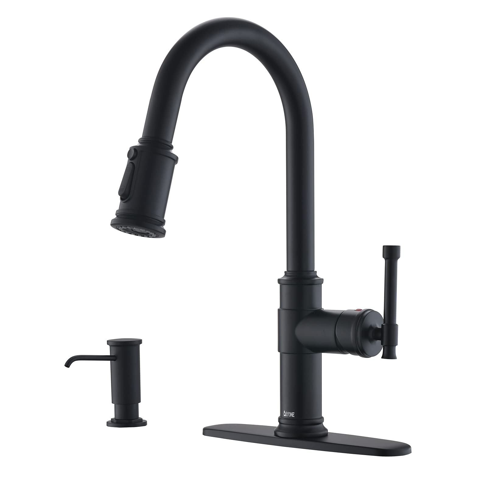 Matte Black Kitchen Faucets With Pull Down Sprayer, Dayone Single Handle Stainless Steel Kitchen Faucet One Hole High Arc Farmho