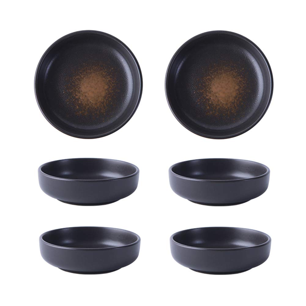 3.5 Inch Japanese Style Classic Porcelain Side Dish Bowl Seasoning Dishes Soy Dipping Sauce Dishes-Set Of 6-Black&Brown