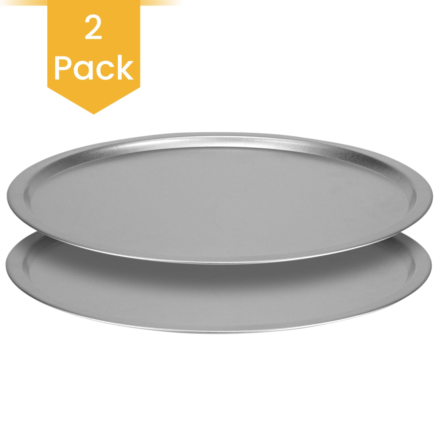 Decorrack 13 Inch Alloy Steel Pizza Pan, Non-Stick Coating, Dishwasher Safe Serving Tray, Round Baking Tray For Oven Use (2 Pack