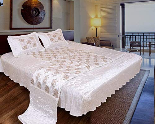 Amer Handicraft Satin 400 Tc Bedding Set (Double_White)