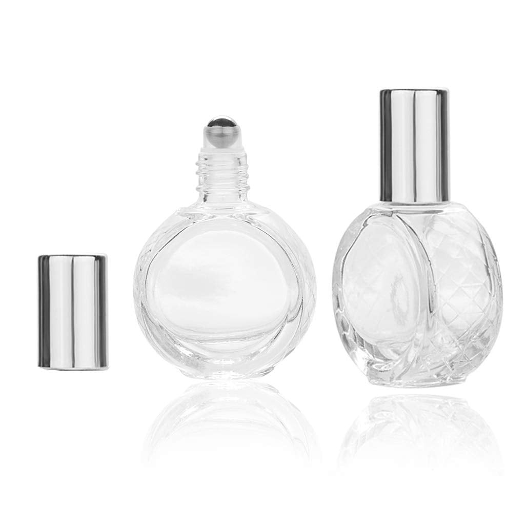 6Pcs 10Ml Travel Cosmetic Glass Bottle Steel Ball Essential Oil Bottle Thick Empty Roll-On Essential Oil Pefume Bottle Round Mas