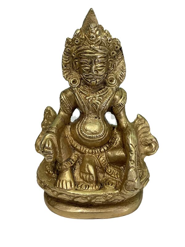 P.J.Handicrafts Brass Idol Kuber Murti for Home Puja The God of Wealth for Blessing/Maharaj Kuber for Tijori Locker Money Safe -