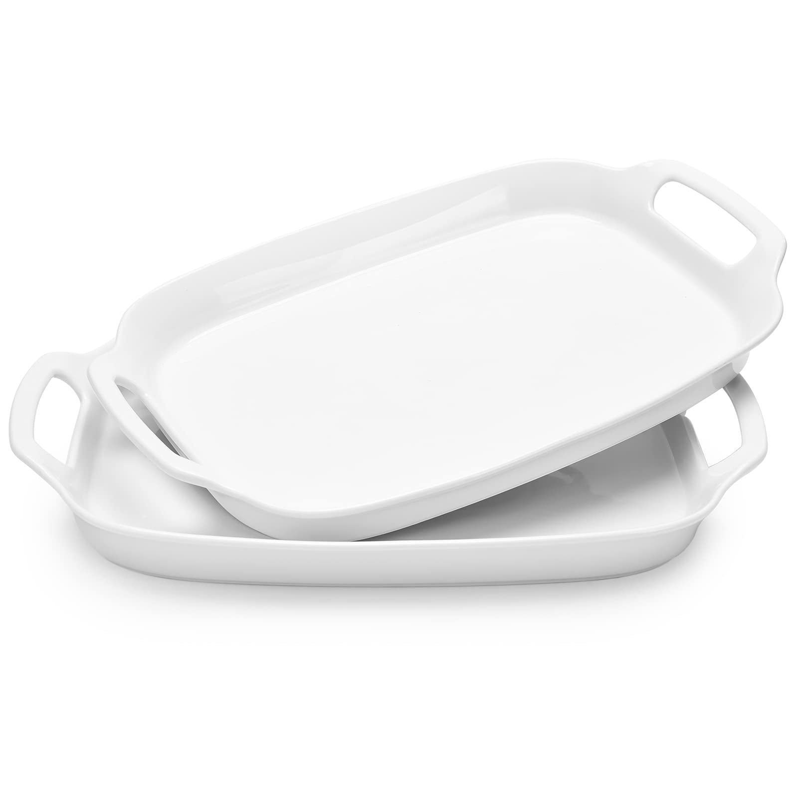 Dowan Serving Tray With Handles, 15.4'' Large Platters For Wedding Decor, Porcelain Serving Dish For Entertaining, White Plates