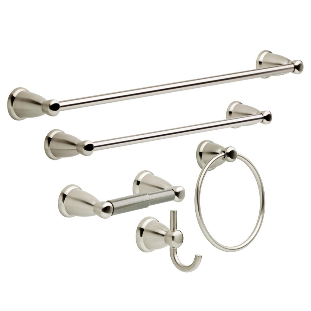 Franklin Brass Kinla (5-Pack) Bathroom Set Satin Nickel 18'' And 24'' Towel Bar Racks,Toilet Paper Holder, Hand Towel Holder, Ho