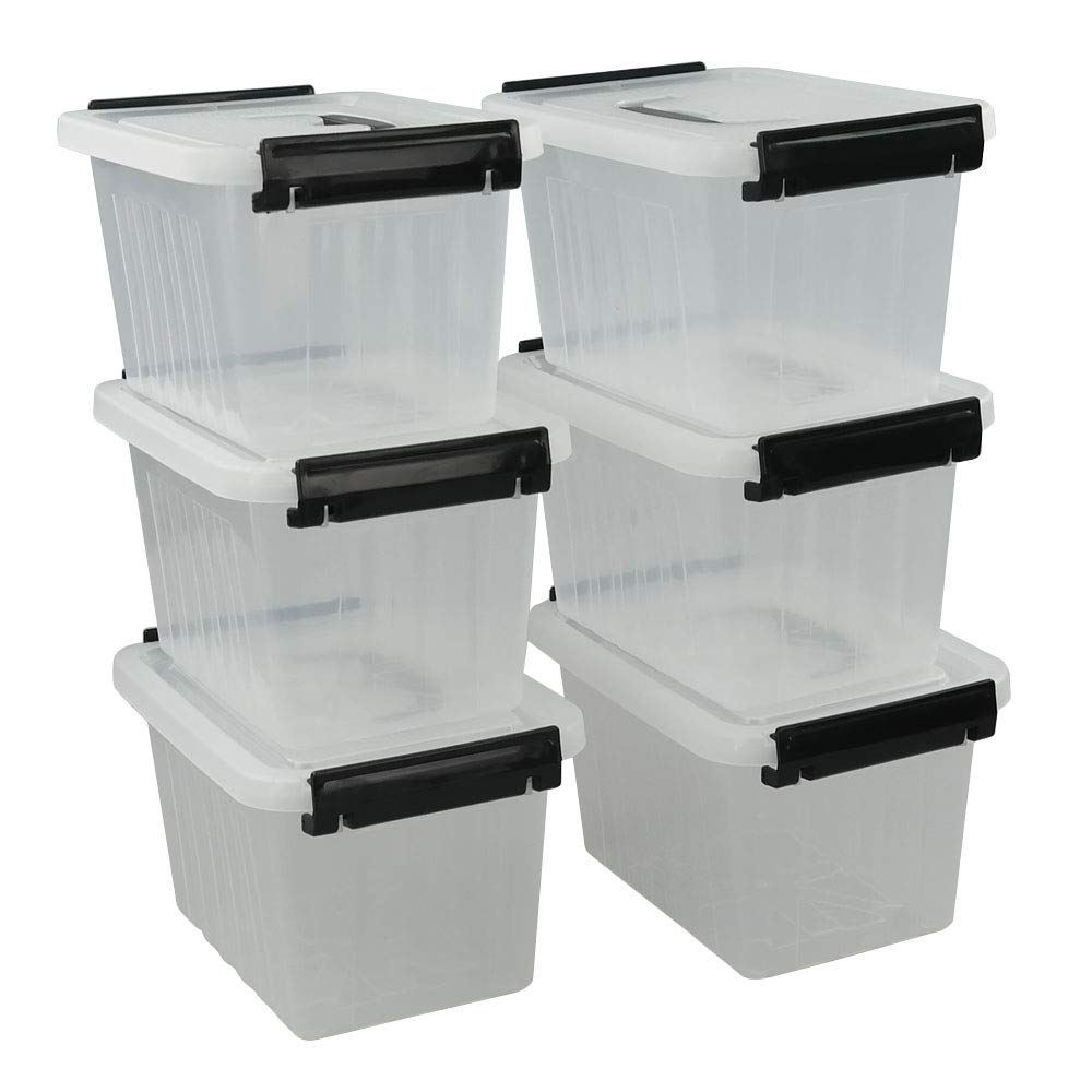 Idomy 6-Pack Tiny Clear Latching Boxes With Handle, 2.5 Quart Plastic Storage Box