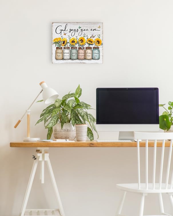 Inspirational Bible Verse Wall Art: God Says You Are Wall Sayings Sunflower in Mason Jar Picture Print Christian Gift Quotes Pos