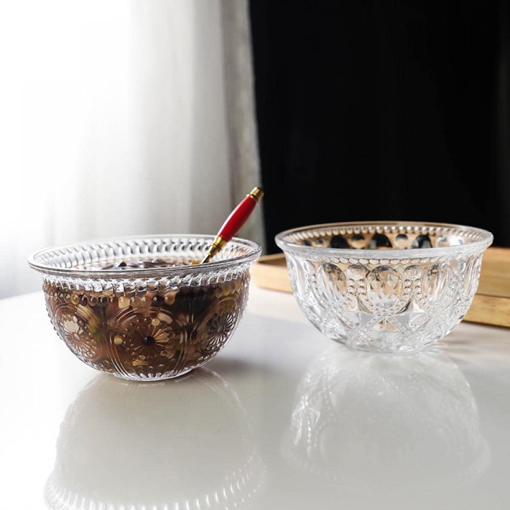 Sizikato 4Pcs Embossed Glass Dessert Bowl, 13Oz Clear Glass Snack Bowl, Salad Bowl