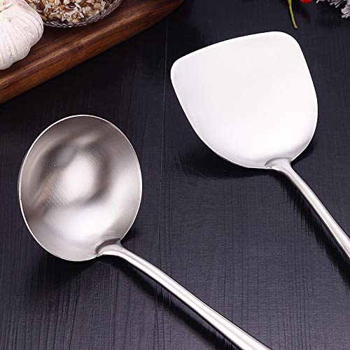 17 Inch Chef Grade Sus304 Stainless Steel Specialty Chinese Wok Utensil Set,Spatula And Ladle With Wooden Handle & Hanging Hole(