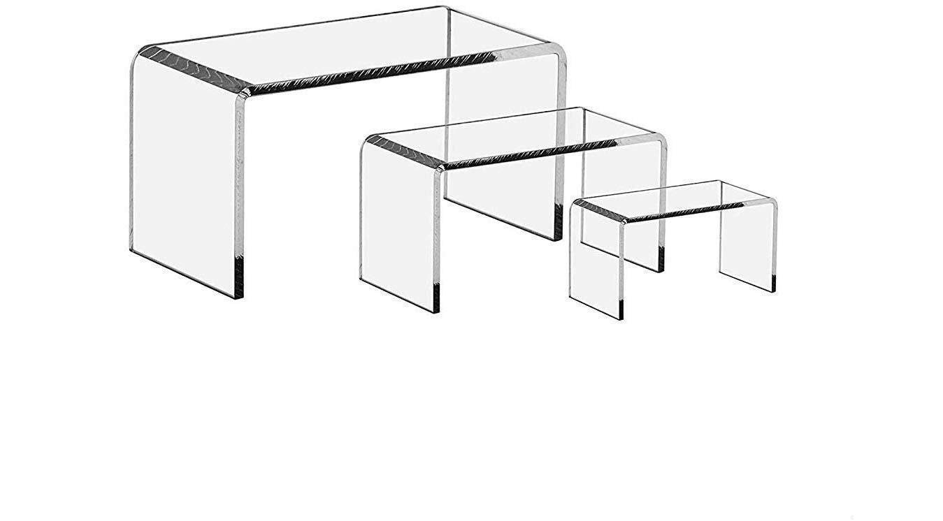 RJ Displays-3 Pieces Each Clear Acrylic risers Display Stand to Showcase Jewelry, Gifts & Collectibles in Sizes 5 3/8 inch, 6 3/