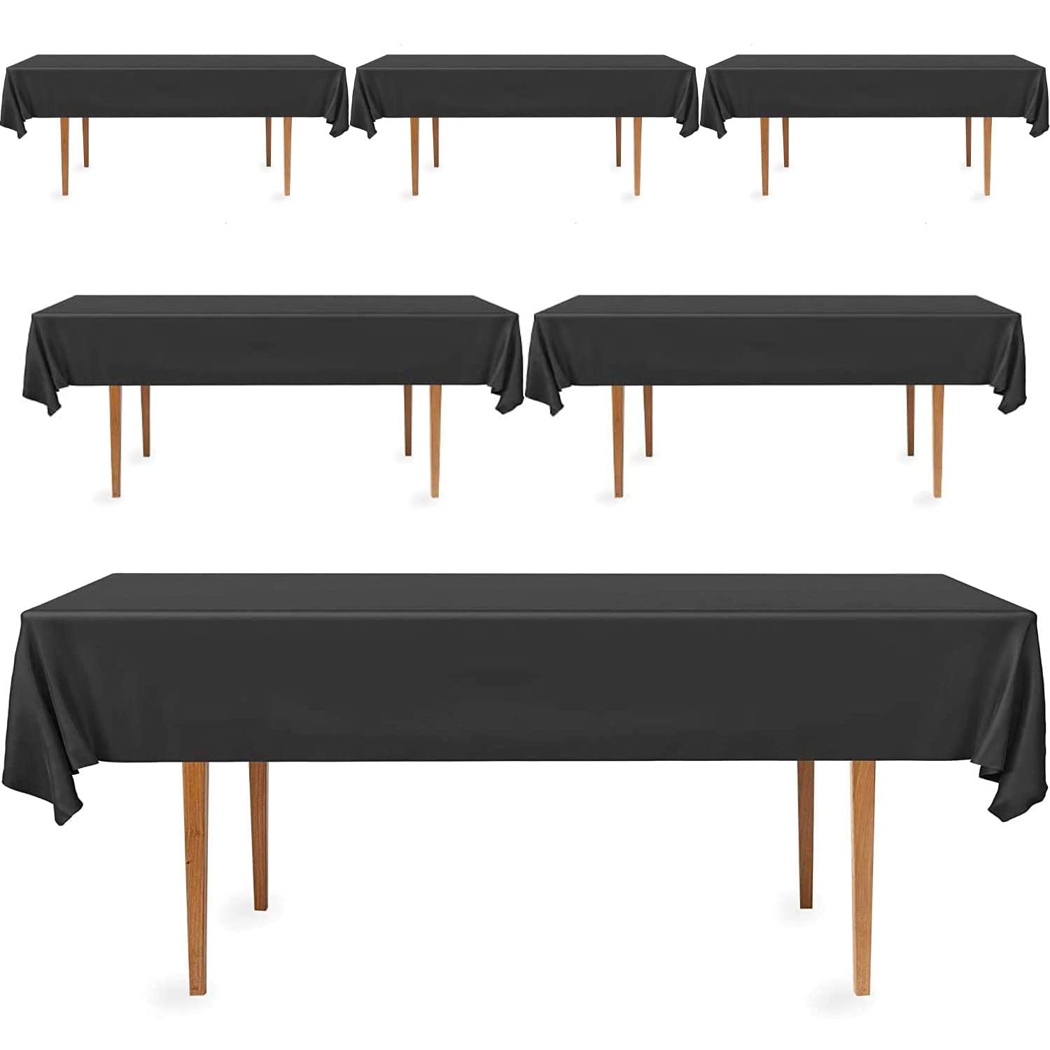 Decorrack 6 Pack Rectangular Tablecloths Bpa-Free Plastic, 54 X 108 Inch, Dining Table Cover Cloth, Black (6 Pack)