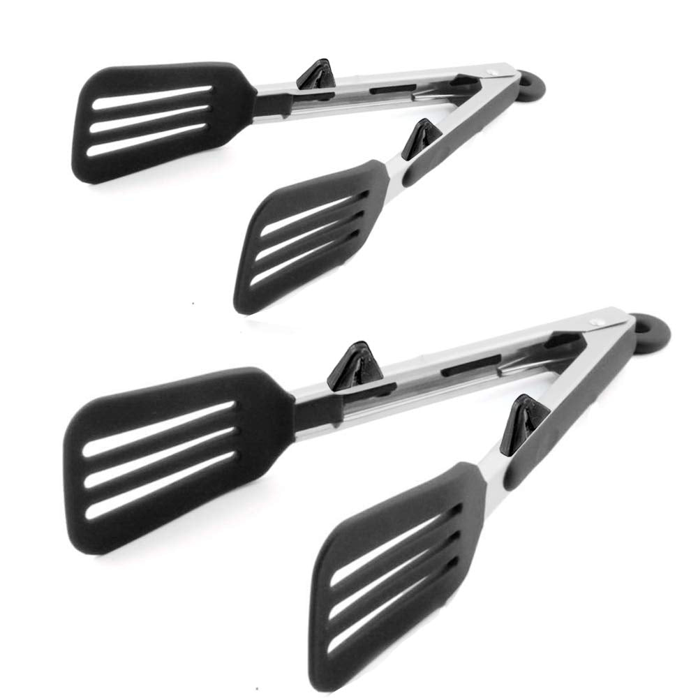 Staruby Kitchen Tongs 9 Inches And 12 Inches Fish Spatula Stainless Steel Locking With Silicone Tips Cooking Salad Buffet Bbq Se