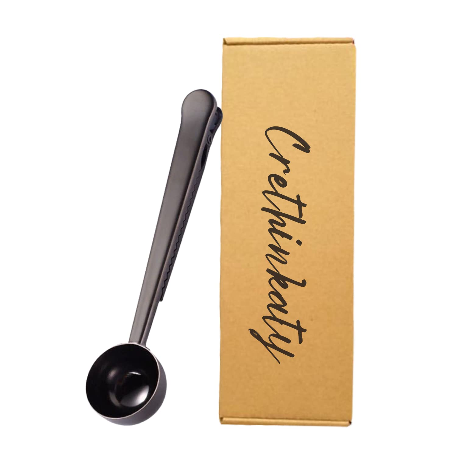 Crethinkaty 2 In 1 Coffee Scoop And Bag Clip, Stainless Steel Coffee Scoop With Bag Clip, For Ground Coffee And Beans, Black, 6.