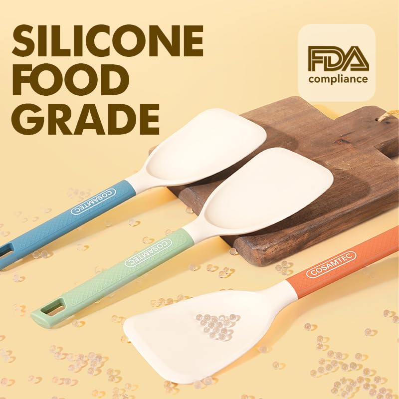 Cosamtec Silicone Small Spatula For Cooking Flexible Beveled Turner With Solid Inner Core And Heat Resistant Nylon Handle Ideal