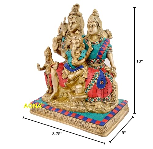 Aona Brass Shiva Parvati Shiv Parivar Bholenath Shankar Bhagwan Ganesh Family Murti Idol Statue Sculpture Multicolor Home Decor