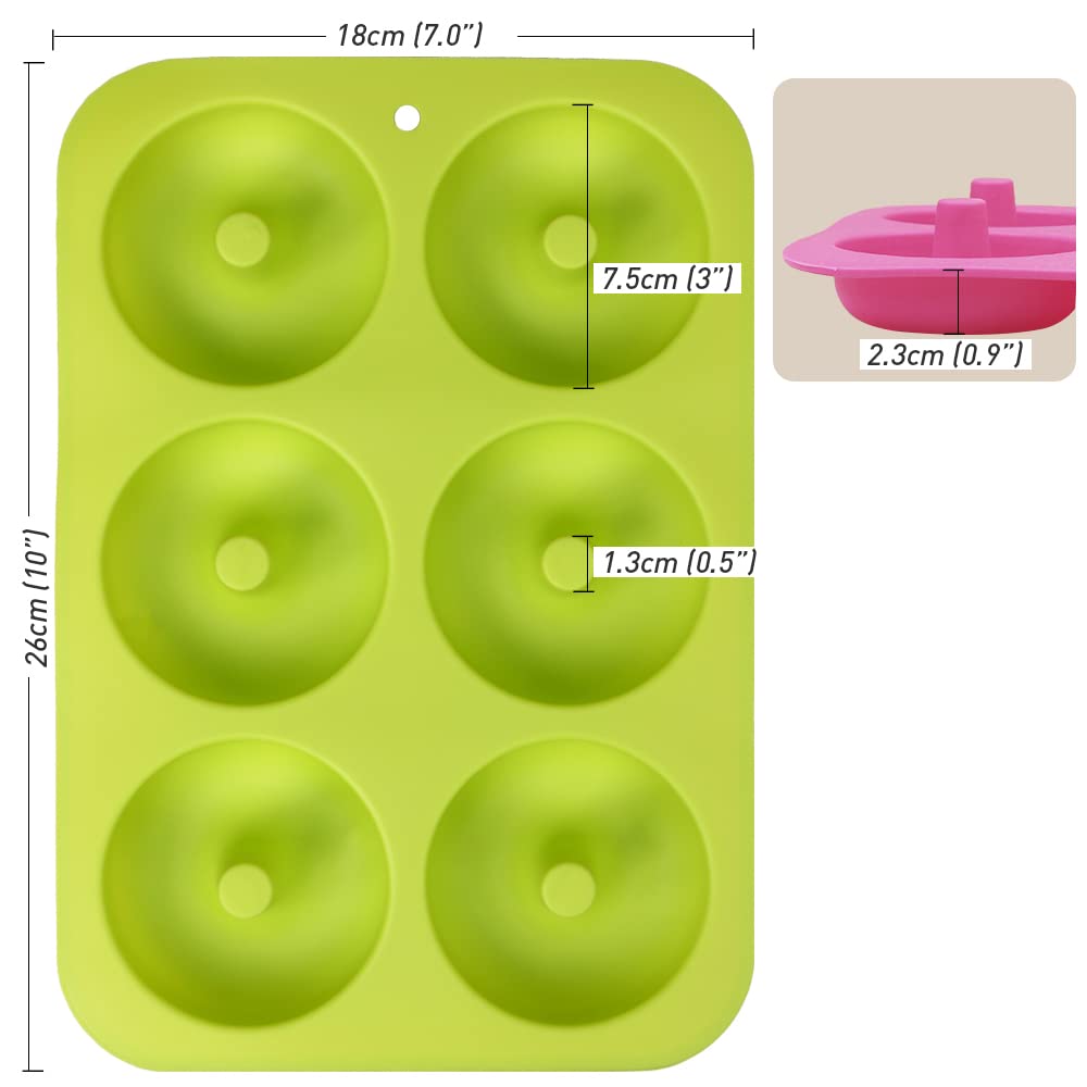 Newk Silicone Donut Pan, 6 Cavity Non-Stick Silicone Donut Mold For Donuts, Bagels - Set Of 4, Blue+ Light Green+ Rose Red+ Oran