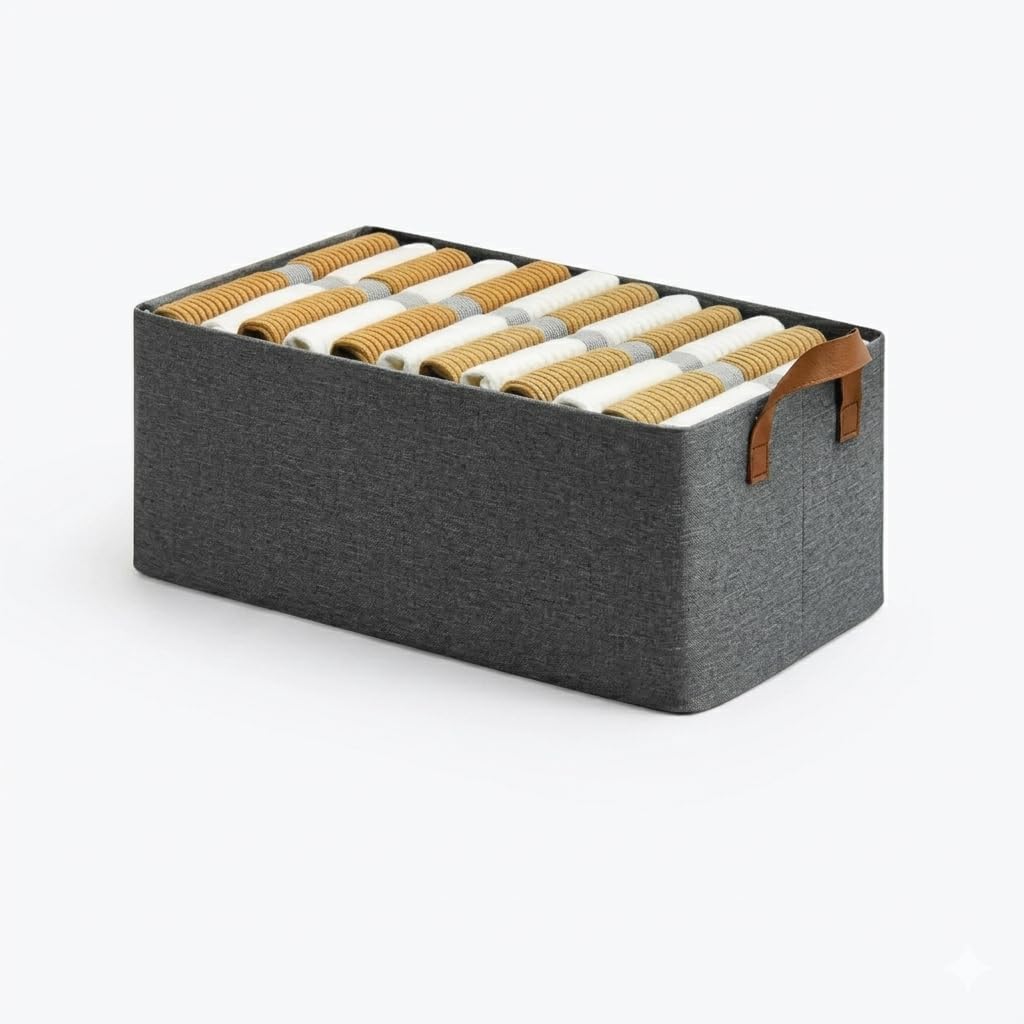 Fluppy Foldable Storage Box For Clothes With Handles | Space Saving Closet Organizer Box For Wardrobe & Drawers | Fabric Storage