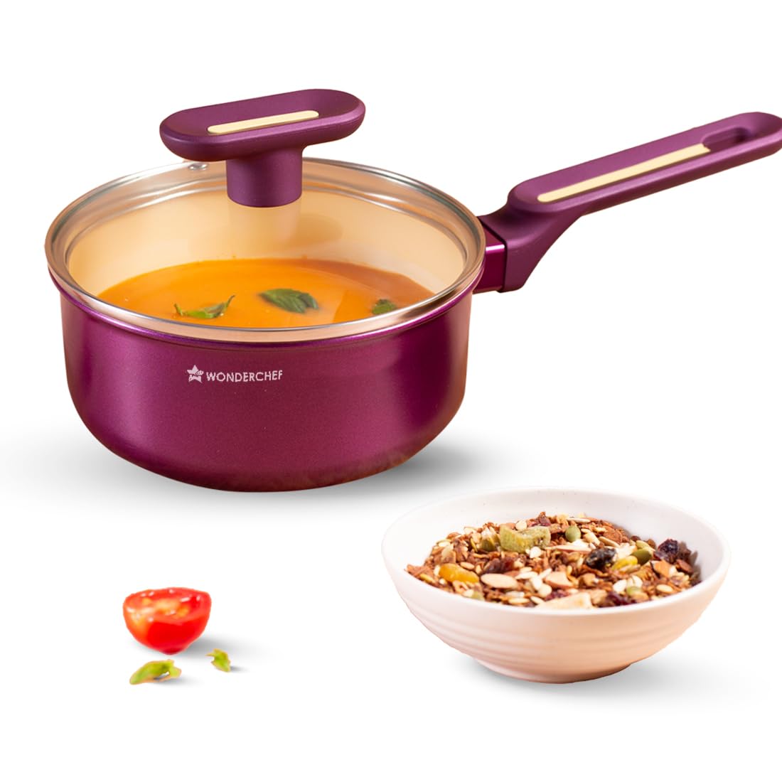 Wonderchef Bellagio Sauce Pan | 16 Cm | 1.4 L | NonStick Ceramic Coating | NonToxic | Pure Aluminium | Pfas And Pfoa Free | 3M
