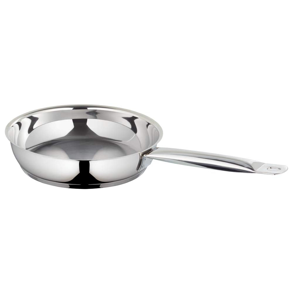 Borosil Stainless Steel Fry Pan, 24 cm, Impact Bonded Tri-Ply Bottom, Silver, Model CFFP24SS12