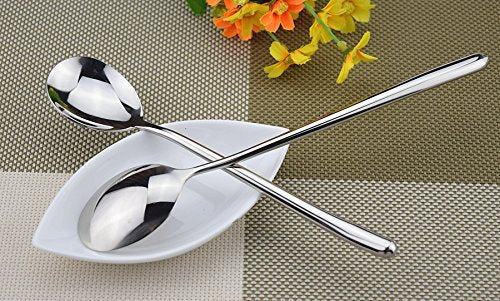 Korean Long Handled Soup Spoon, Pack Of 5,Bar Spoons Long,Silver,Set Of 5