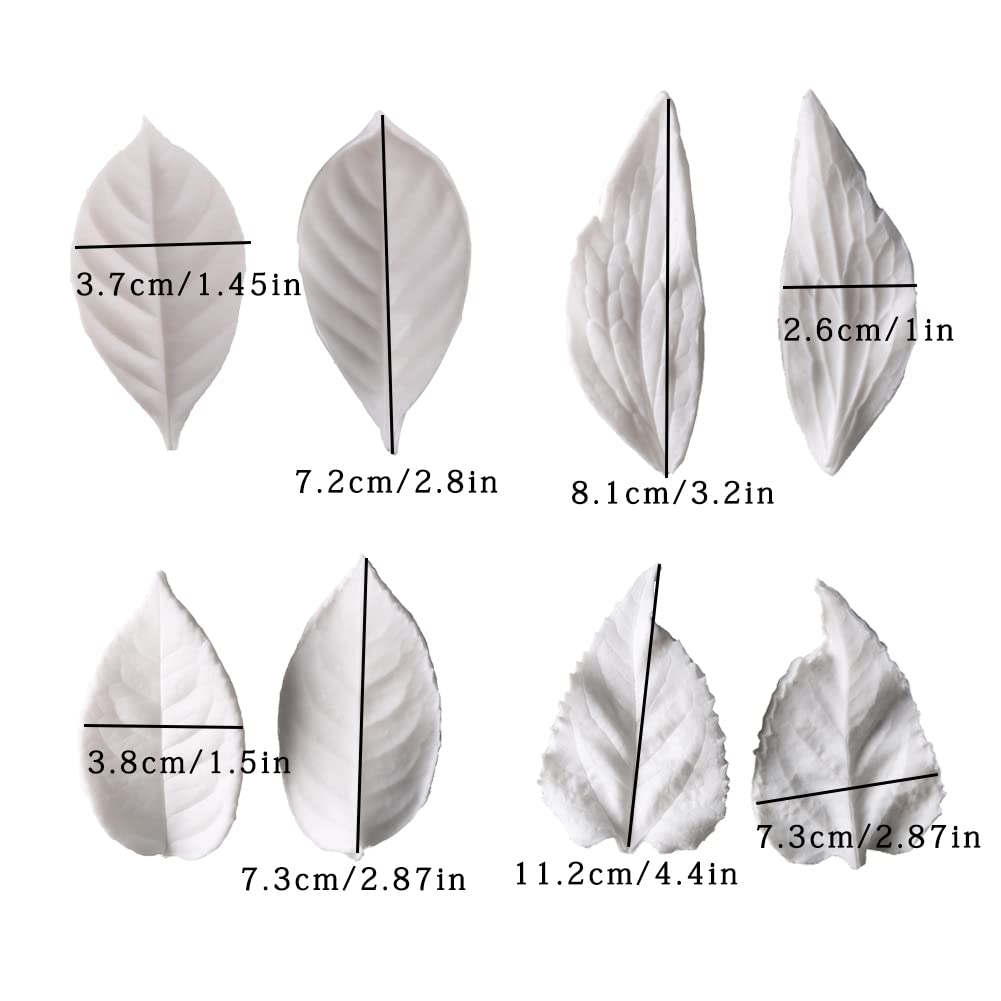 Kalaien 8Pcs Sugar Paste Leaf Veiners Fontant Mold Fondant Silicone Leaf Rose/Peony/Lily 3D Craft Tool
