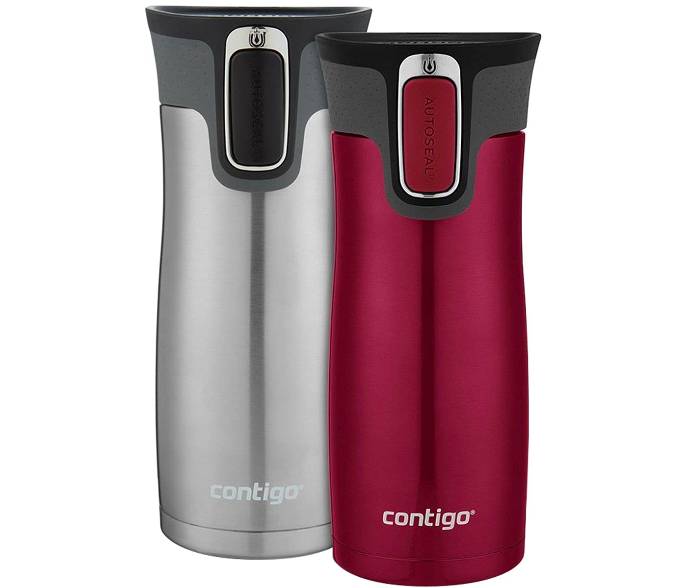 Contigo Autoseal West Loop Vacuum-Insulated Stainless Steel Travel Mugs With Easy-Clean Lid, 16Oz., Very Berry & Stainless Steel