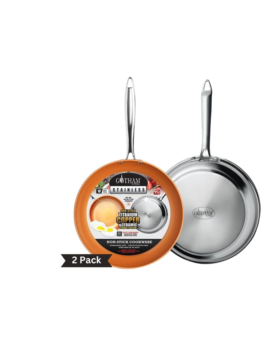 Gotham Steel Stainless Steel 2 Pack 10'' And 11'' Nonstick Frying Pan Set, Induction Base Stainless Steel Skillet Set + Stainles