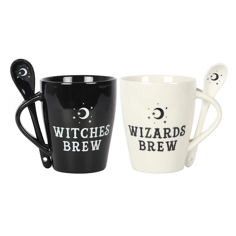 Pacific Giftware Witches & Wizard Mug And Spoon Set Fit for any gothic couple