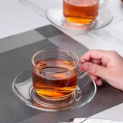 Moozico Small Round Tea Coffee 150 Ml Cup Set Of 6 Pcs, Crystal Espresso Mug, Clear Toughened Glass Mug With Handle For Cappucci