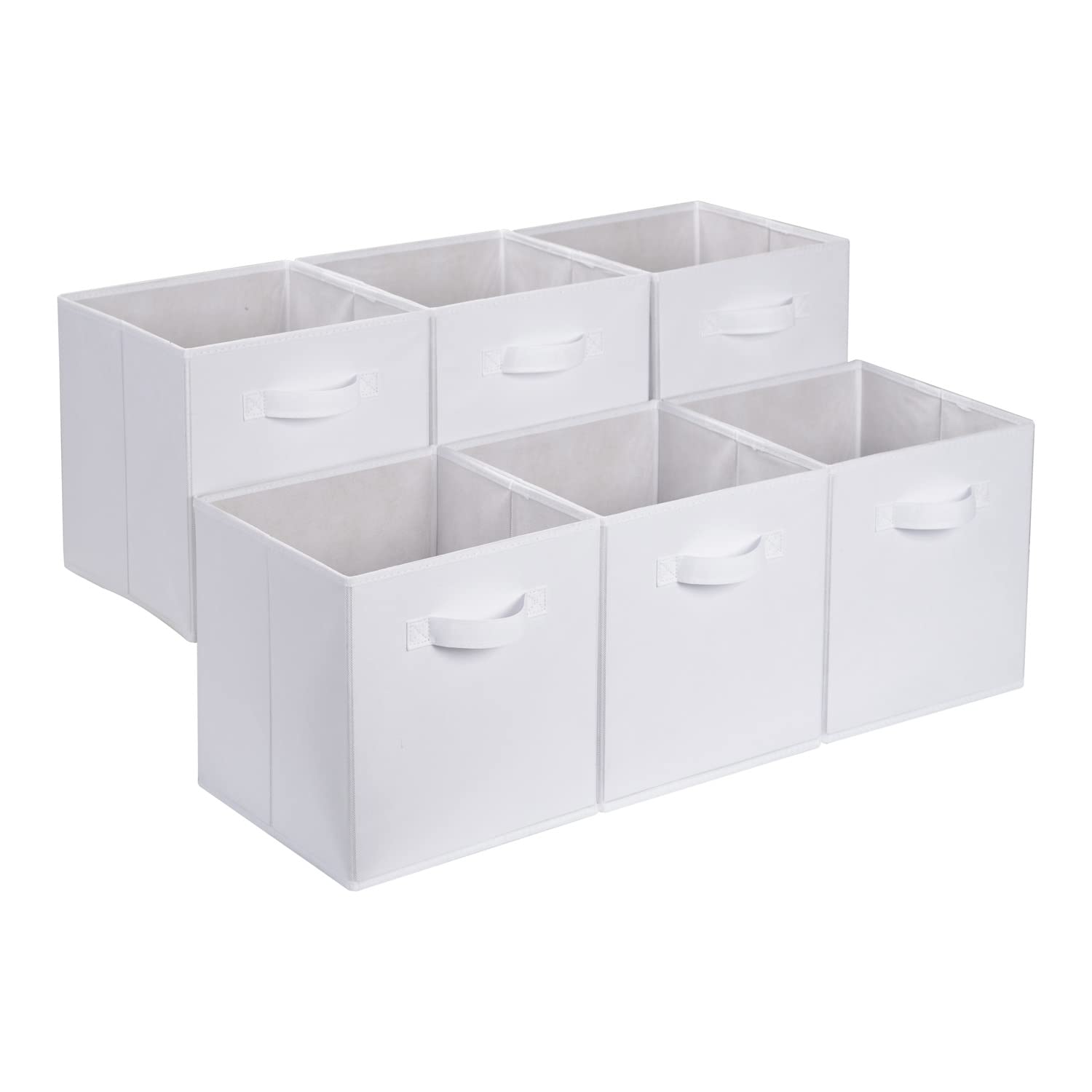 Amazon Basics Cube Organizer Storage Bins Handles, Collapsible Fabric, Pack of 6, 13x13x13, White