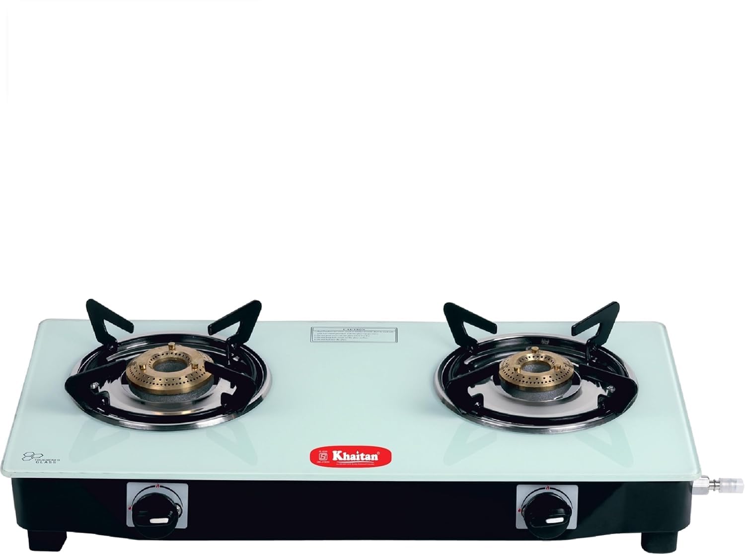 Khaitan 2 Burner Nano White Toughened Glass Lpg Cooktop I Manual Ignition | Ergonomic Knob | With 1 Year Warranty Pan India Serv