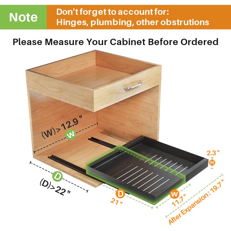 Pull Out Cabinet Organizer, Expandable(11.7''-19.7'') Heavy Duty Slide Out Drawers Fixed With Adhesive Nano Film For Pots, Roll