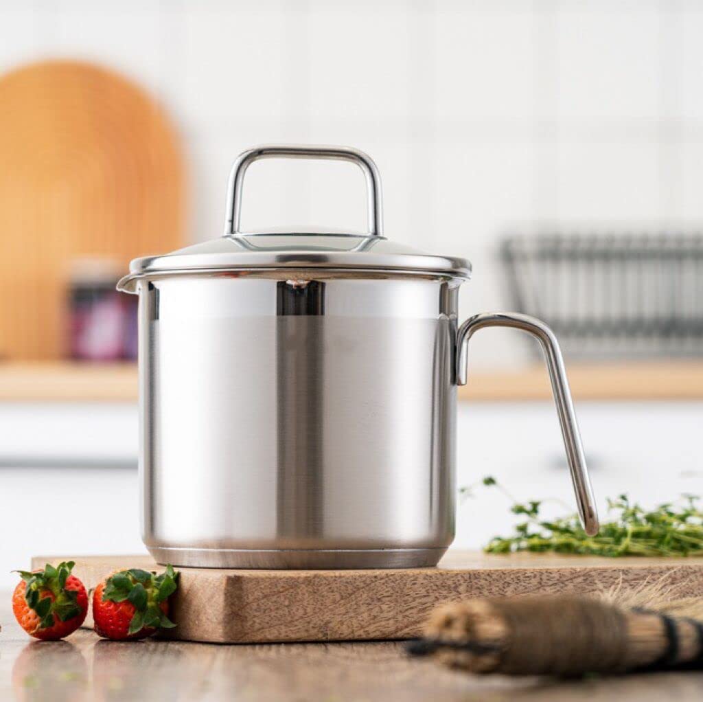 1.5 Quart Saucepan With Pour Spout, Multi Pot With Straining Lid And Soup Serving Spoon - Perfect For Boiling Milk, Sauce, Gravi